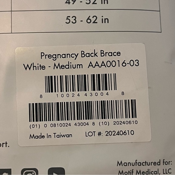 Sealed Motif Medical Pregnancy Back Brace White Women’s Medium 6-12 - Picture 4 of 7
